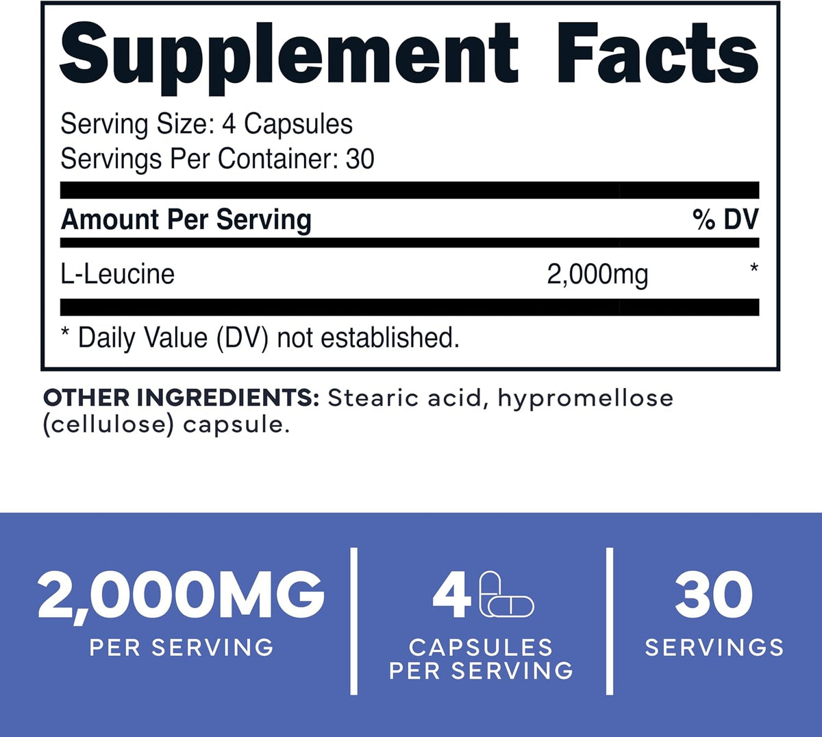 Type Zero L-Leucine Capsules (2000mg) 120 Capsules, 30 Servings