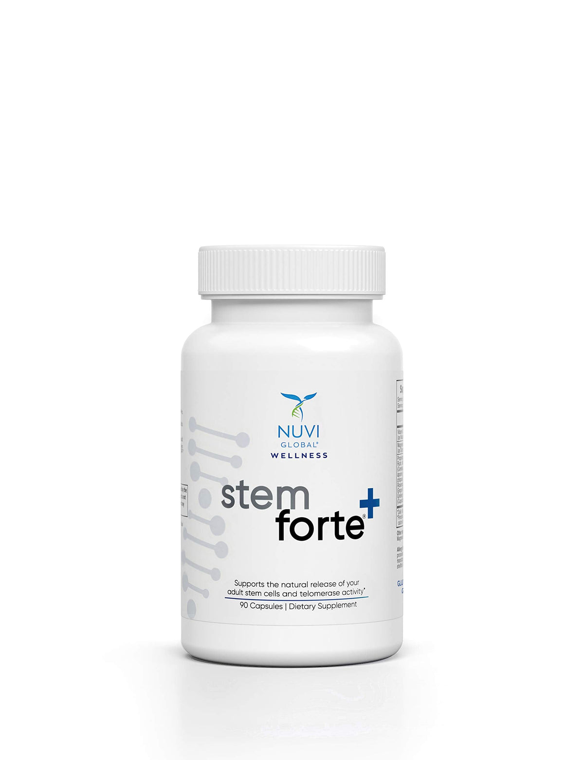 NUVI Wellness Stem Forte+ supplement bottle on a white background