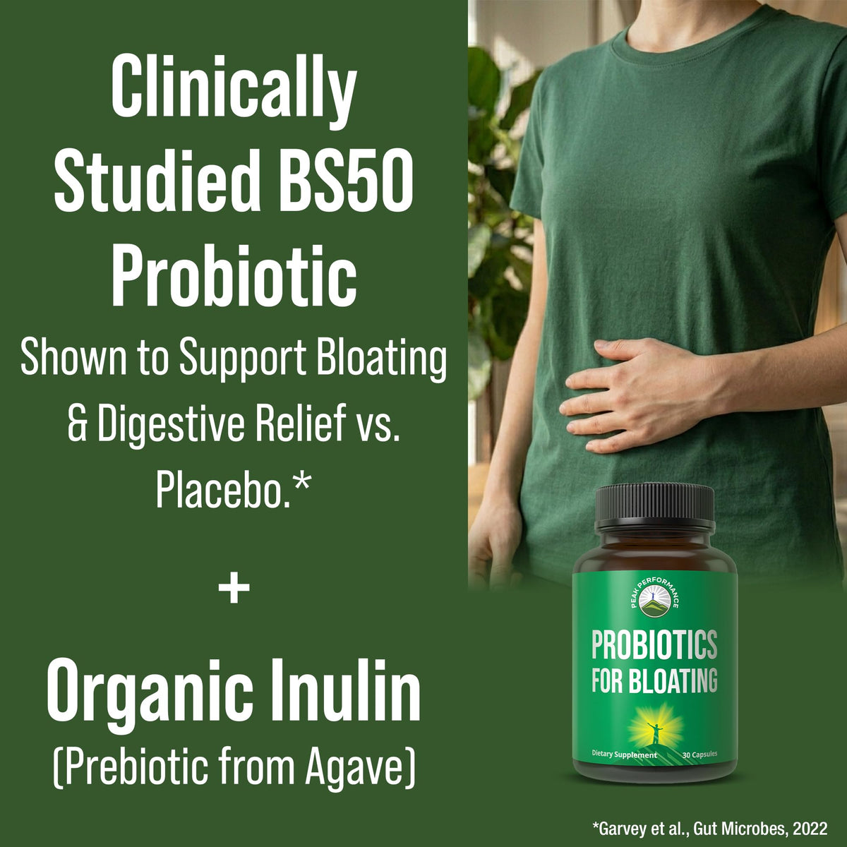 Bloat and Gas Probiotic - Proven Relief with Clinically Studied Bacillus Subtilis BS50 + Prebiotic Fiber - Fast Acting Anti Bloating Pills Supplement