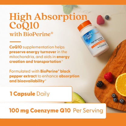 Doctor's Best High Absorption CoQ10 with BioPerine Supplement - Coenzyme Q10 Caps for Heart Health & Antioxidant Support, CoQ10 100mg for Women & Men, Non GMO, Naturally Fermented - 120 Veg Capsules