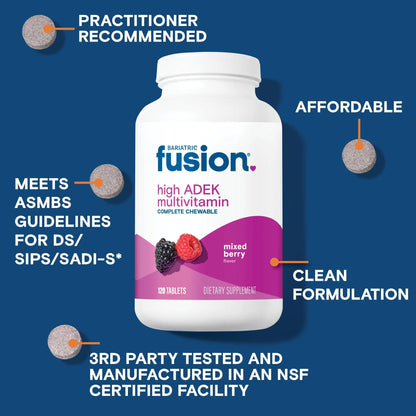 Bariatric Fusion Chewable Multivitamin with High ADEK Vitamins | Multi for Duodenal Switch Patients | Mixed Berry Flavored Tablets | Bariatric FusionBuy Supplements Australia