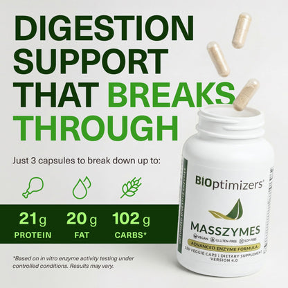 BIOptimizers MassZymes - Complete Digestive Enzymes Supplement for Gut Health - Bloating Relief for Men and Women