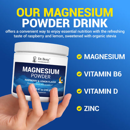 Dr. Berg Magnesium Glycinate Powder for Sleep, Relaxation, & Stress Relief - Now Includes Vitamin D3 & Zinc - Delicious Raspberry & Lemon Flavor (50 Servings) Magnesium Powder - Magnesium Drink Powder Dr. Berg NutritionalsBuy Supplements Australia
