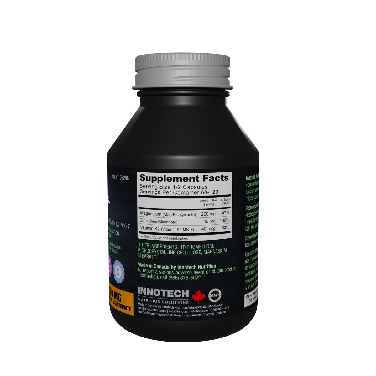 Innotech Nutrition Magnesium Plus Muscle Bone & Sleep Support Magnesium Bisglycinate Zinc & Vitamin K2 120 Vegan Capsules Innotech Nutrition Solutions buy supplements Au