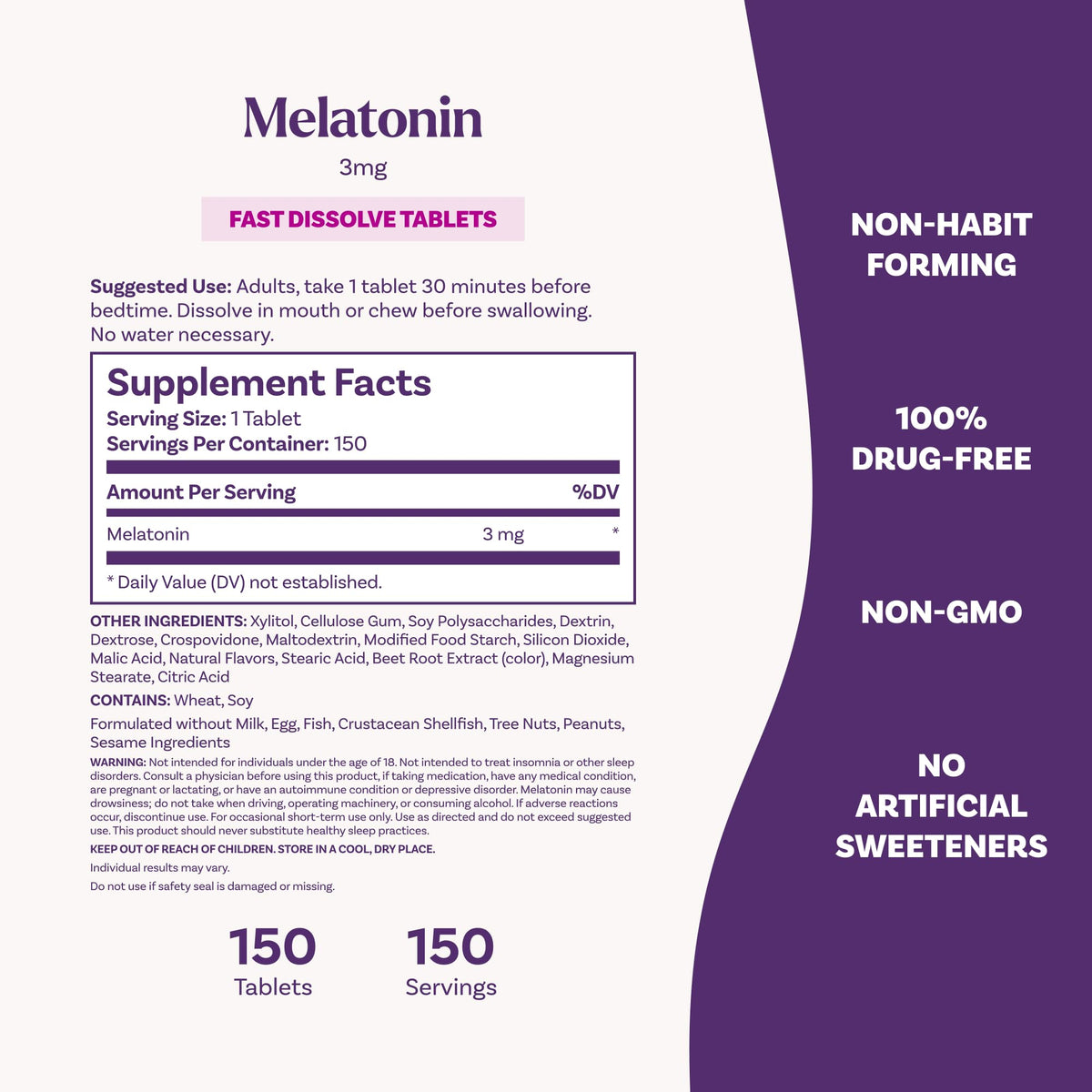 Natrol Fast Dissolve Melatonin 3 mg, Melatonin Supplements for Restful Sleep, Sleep Support for Adults, 150 Strawberry-Flavored Tablets