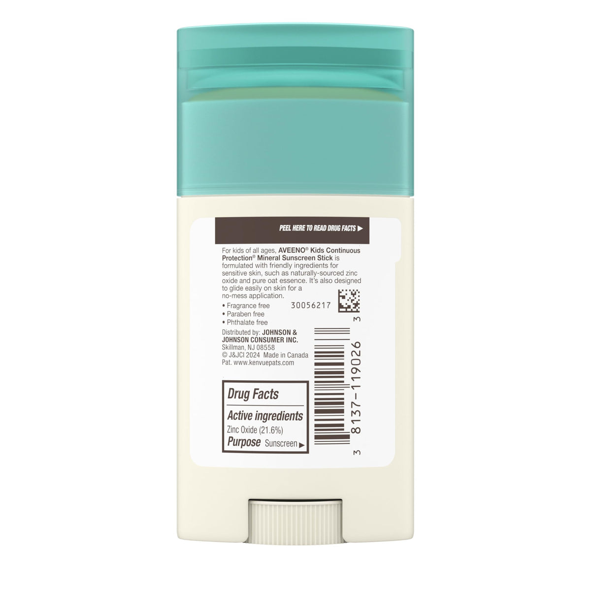 Aveeno Kids Continuous Protection Zinc Oxide Mineral Sunscreen Stick for Sensitive Skin, Face & Body Sunscreen Stick for Kids