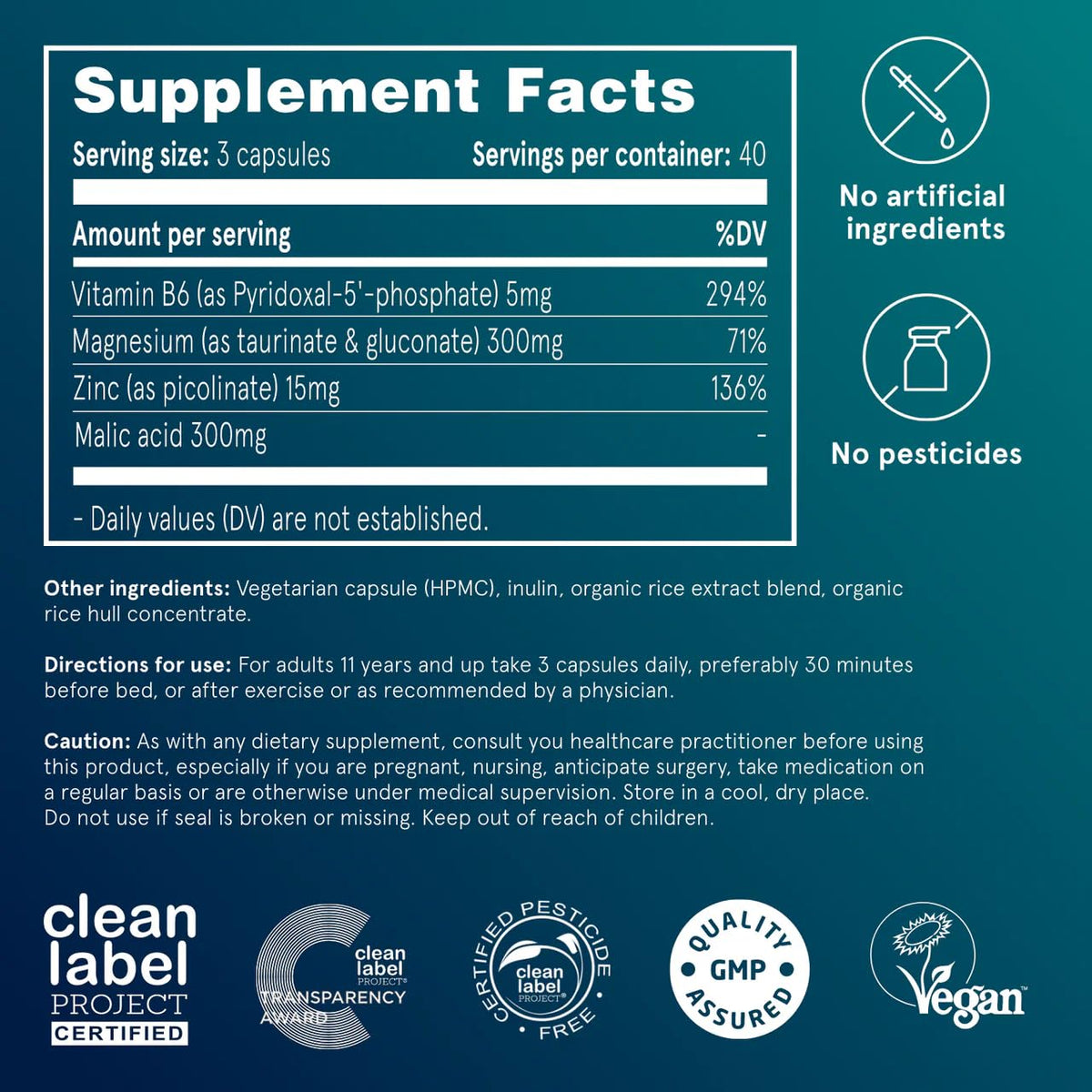 Puori Magnesium Complex Supplement - High Absorption Magnesium Taurinate & Gluconate, Zinc, Vitamin B6 & Malic Acid for Sleep Support, Immune & Bone Health & Muscle Recovery - 120 Vegan Capsules