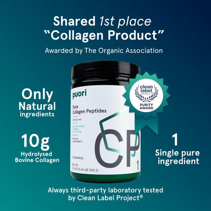 Puori Pure Collagen Peptides Powder, Unflavored - 10g of Grass-Fed Hydrolyzed Bovine Collagen Supports Skin Health, Hair & Nail Strength, Joint Pain & Mobility Support - 30 Servings Puori buy supplements Au