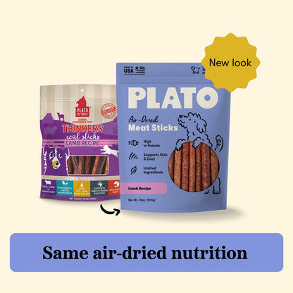 Plato Meat Sticks Salmon Dog Treats, Air-Dried High-Protein Soft Chews with Omega Fish Oil (EPA & DHA), 10 oz