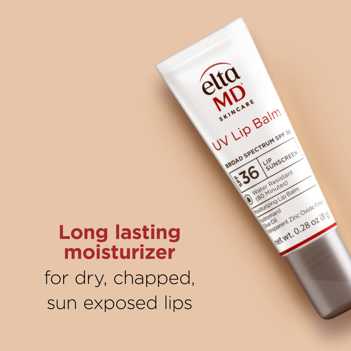 EltaMD UV Lip Balm SPF Sunscreen, Sunscreen Lip Balm with SPF 30+, Protects Dry Cracked Lips, Transparent Zinc Oxide, 0.28 Tube