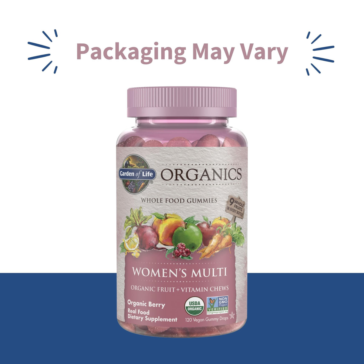 Garden of Life Organics Women's Gummy Vitamins - Berry - Certified Organic, Non-GMO, Vegan, Kosher Complete Multi - Methyl B12, C & D3 - Gluten
