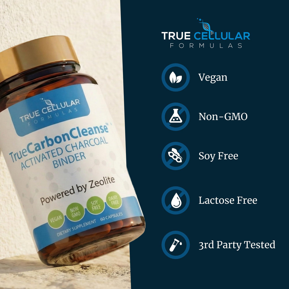 Gut Detox & Liver Cleanse - Organic Activated Charcoal Capsules with Clinoptilolite Zeolite Binder - TrueCarbonCleanse™ Carbon Supplement - 60 Bamboo Charcoal Pills