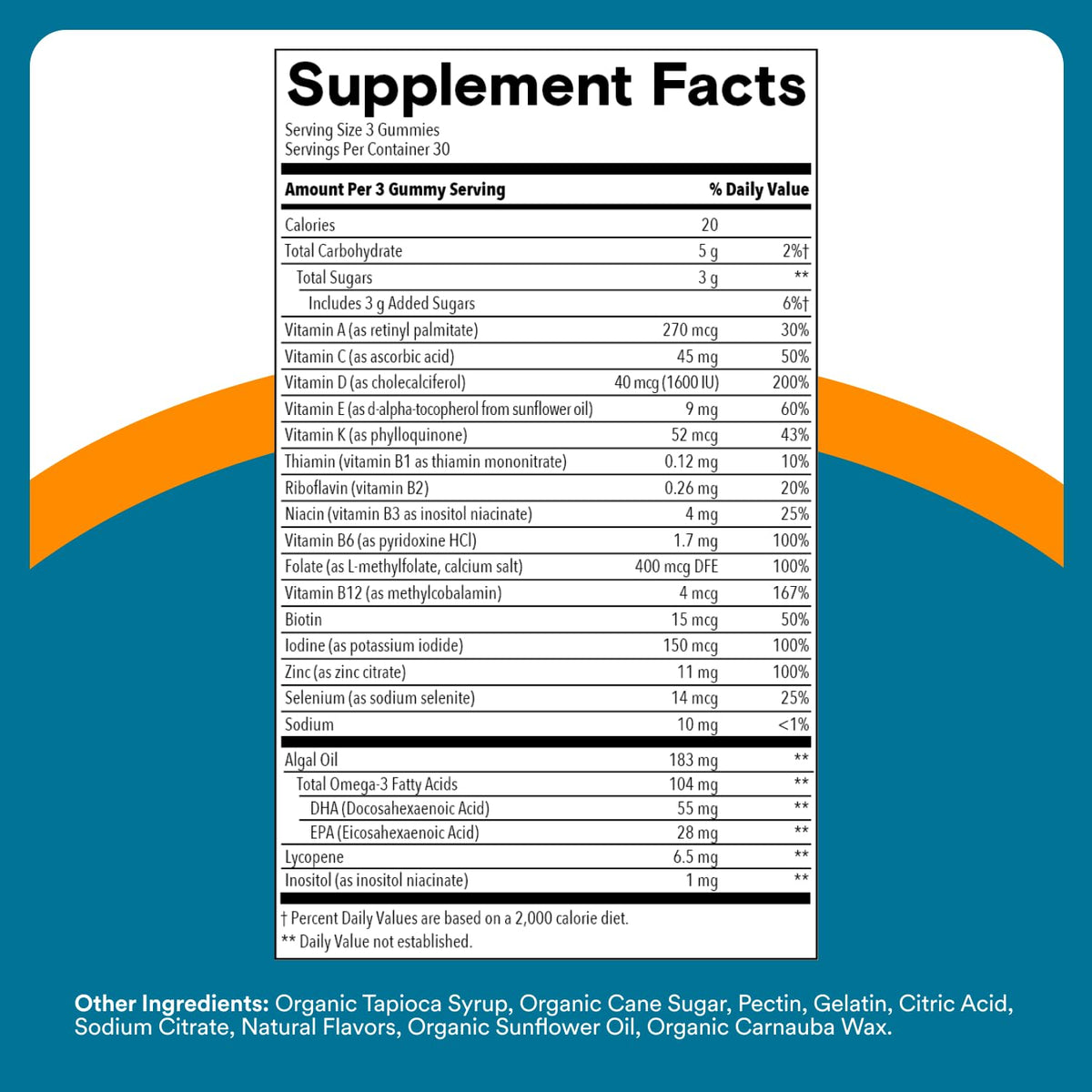 SmartyPants Men's Multivitamin Gummies with Omega 3 DHA/EPA, Methylfolate, Vitamin D3, C, B12, B6, A, K, Zinc