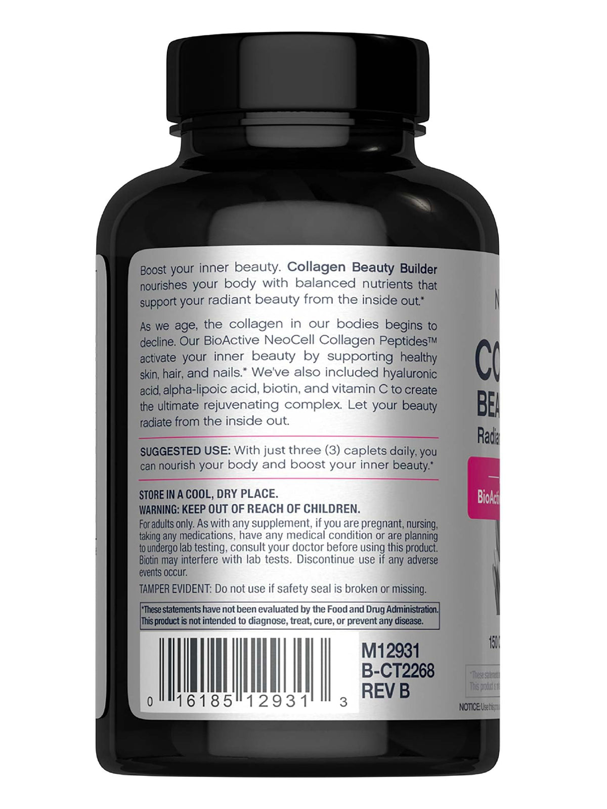 NeoCell Collagen Beauty Builder | 150 Caplets | Grass Fed BioActive Peptides | with Biotin and Hyaluronic Acid | Radiant Skin & Strong Nails Supplement