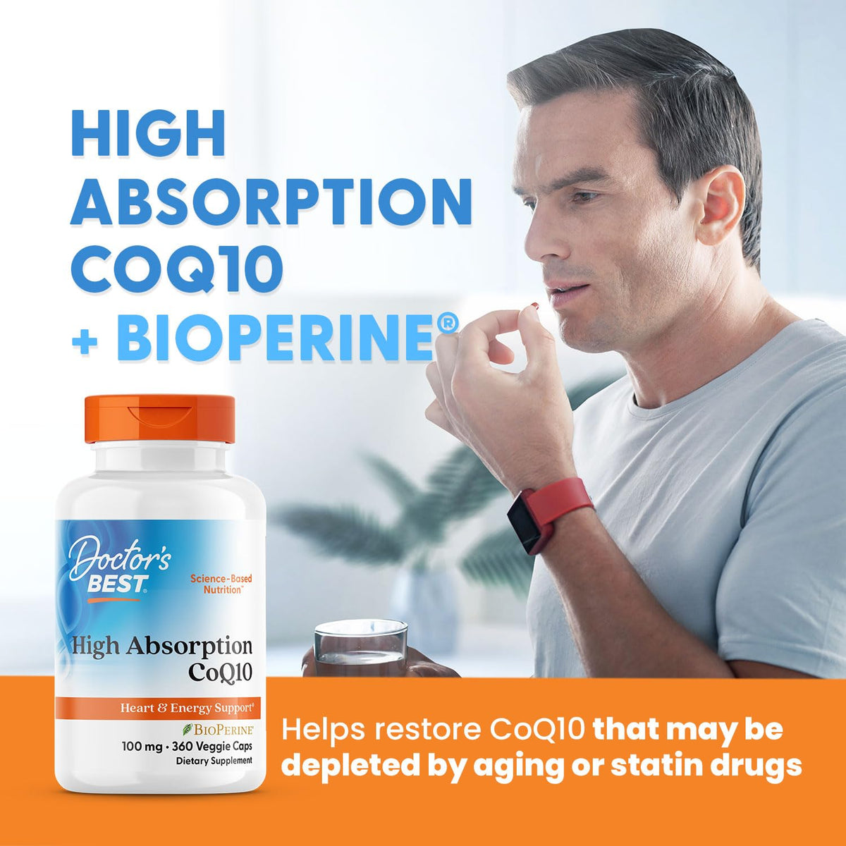 Doctor's Best High Absorption CoQ10 with BioPerine Supplement - Coenzyme Q10 Caps for Heart Health & Antioxidant Support, CoQ10 100mg for Women & Men, Non GMO, Naturally Fermented - 120 Veg Capsules