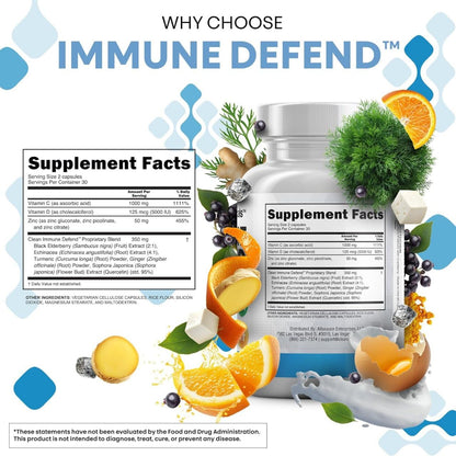 Clean Nutraceuticals Immune Defense Support Supplement 8 in 1 with Zinc 50mg Quercetin, VIT C 1000mg, Vitamin D3 5000 IU, Elderberry, Ginger - Immunity System Booster for Adults, Vegan - 60 Count Clean NutraceuticalsBuy Supplements Australia