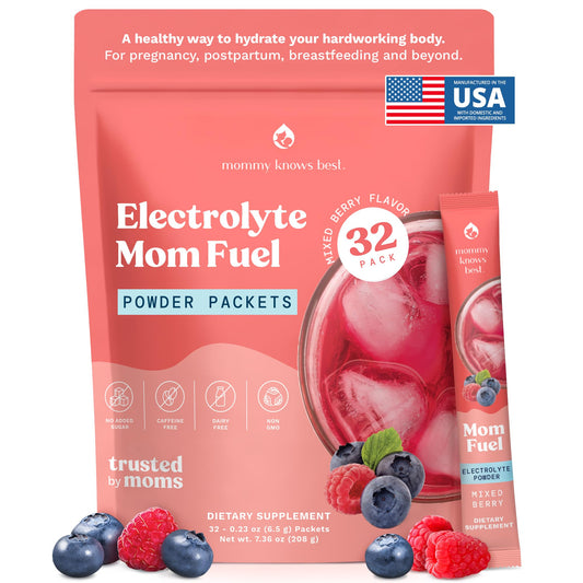 Mommy Knows Best Mom Fuel Electrolyte Drink Mix for Moms, Hydration Support - for Pregnancy, Prenatal, Electrolytes + Trace Minerals, Lactation Drink Mix Supplement (32 Count)