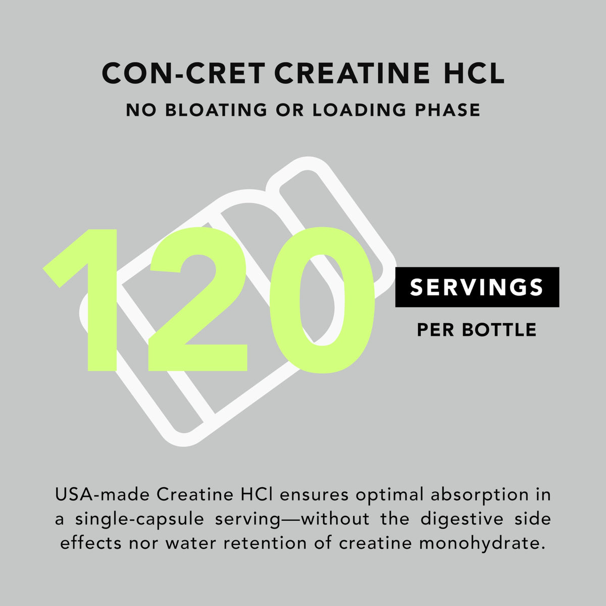 AMANDEAN Creatine HCl Pills. American Made CON-CRET. 120 Capsules. 7X Concentrated. No Bloat. Muscle, Energy, Cognitive, Recovery Support for Men & Women. Gluten Free, Non-GMO.