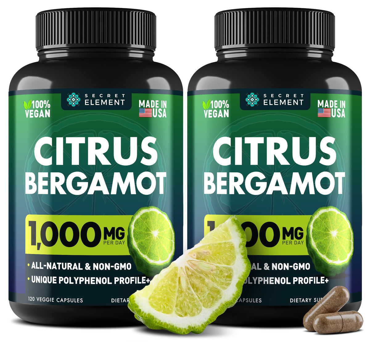 (2 PACK) Citrus Bergamot Extract 1000mg - Citrus Bergamot Supplement for Circulatory Health, Immunity, and Graceful Aging - 2x the potency of Citrus Bergamot 500mg