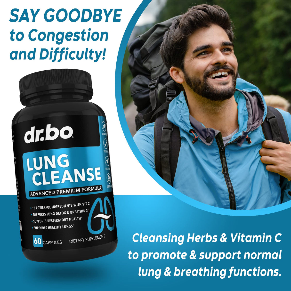 Lung Cleanse Support Supplement - Respiratory Supplements to Quit & Stop Smoking Aids - Herbal Detox for Lungs & Bronchial Health - Smokers Cleanser Breathe Aid for Mucus Clear Relief - 60 Capsules DR. BO buy supplements Au