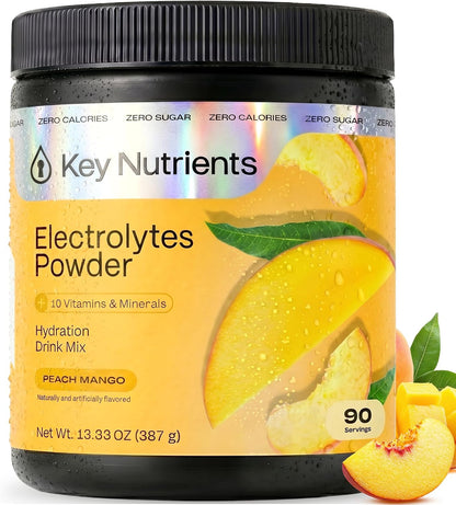 KEY NUTRIENTS Electrolytes Powder Bundle, Tropical Peach Mango 90 Servings Jar + Classic Lemonade 20 Count Packets, Sugar Free Hydration Travel Drink Mix with Vitamins & Minerals, No Calories
