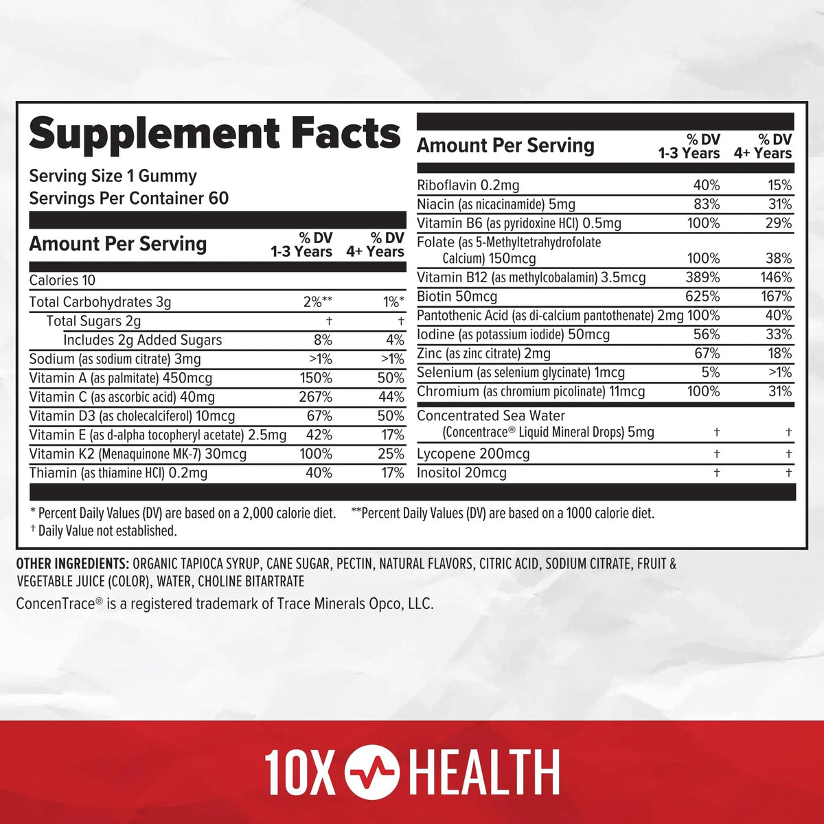 10X Health Children’s Methylated Multivitamin Gummies - 60 Count Kids Multivitamin Gummies, Complete Daily Nutrition 10X Health System