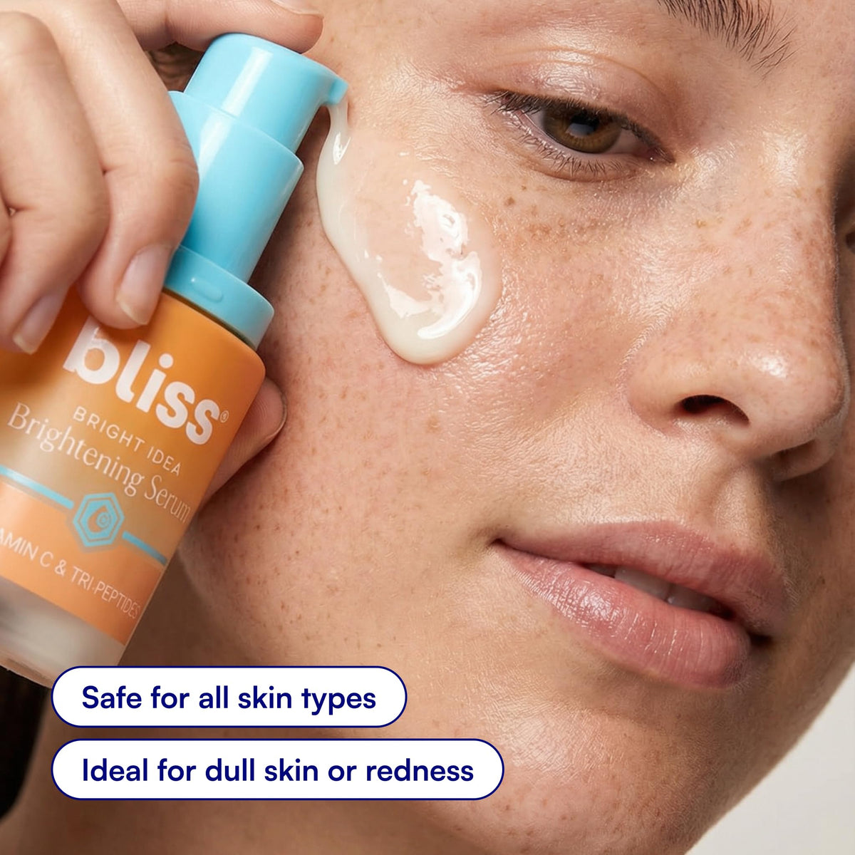 Bliss Vitamin C + Tri-Peptide Face Serum – Stabilized Vitamin C with Collagen-Boosting Peptide – Brightening Serum for Dark Spots, Fine Lines & Firmness – Hyaluronic Acid, Green Tea – 1 fl oz