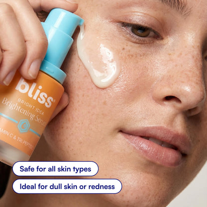 Bliss Vitamin C + Tri-Peptide Face Serum – Stabilized Vitamin C with Collagen-Boosting Peptide – Brightening Serum for Dark Spots, Fine Lines & Firmness – Hyaluronic Acid, Green Tea – 1 fl oz