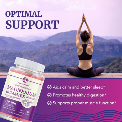 Magnesium Citrate Gummies | Extra Strength for Calm, Relaxation & Digestion | High Absorption Magnesium Gummies for Adults | Vegan, Non-GMO