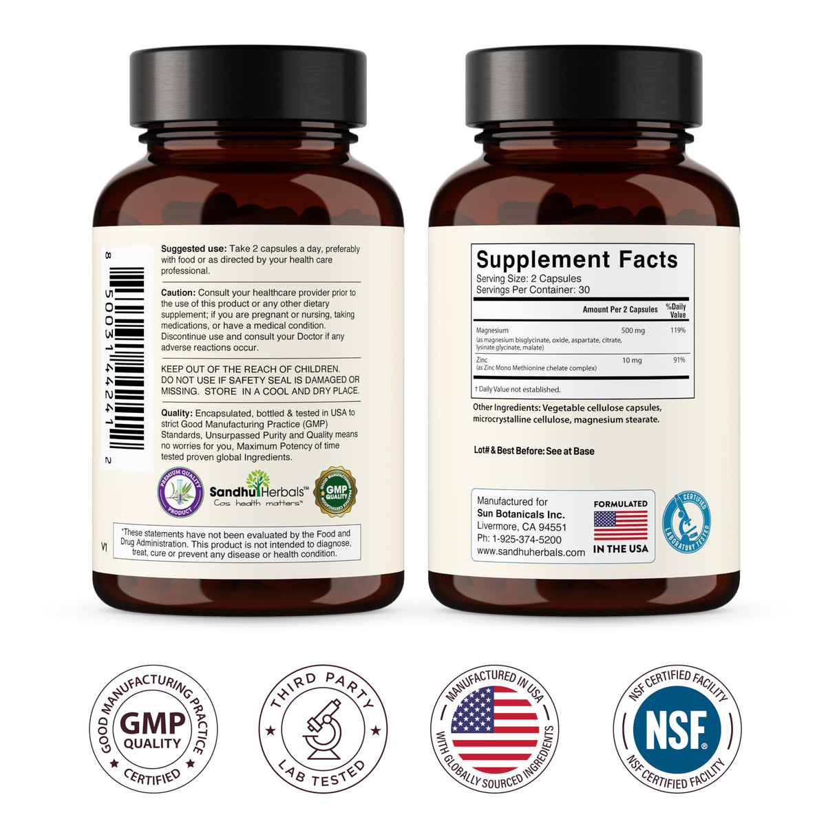 Complete Magnesium Complex 500mg for Women & Men | 60 Capsules | 6 in 1 Mag Supplement with Zinc | Quality Sleep & Muscle Health | Glycinate, Citrate
