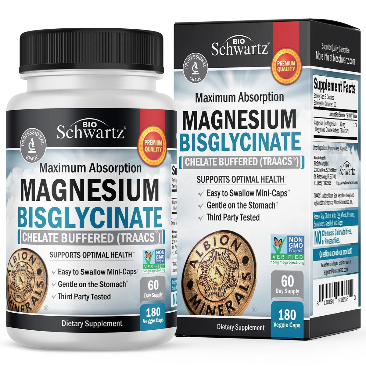 Magnesium Bisglycinate Chelated Supplement - High Absorption Magnesium Glycinate Supplement for Women and Men - Sleep, Muscle, Bone & Joint Support - Non-GMO, Non-Laxative Chelate - 180 Capsules BioSchwartzBuy Supplements Australia