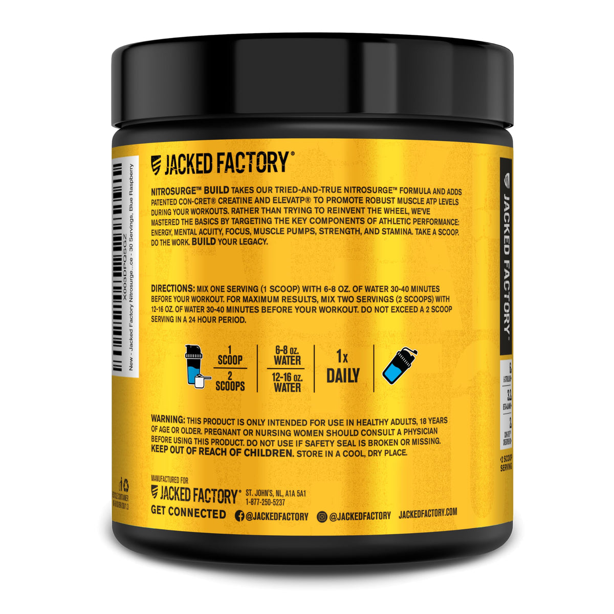 Jacked Factory Nitrosurge Build Pre Workout with Creatine for Muscle Building - Con Cret Creatine Powder & elevATP for Intense Energy, Powerful Pump,