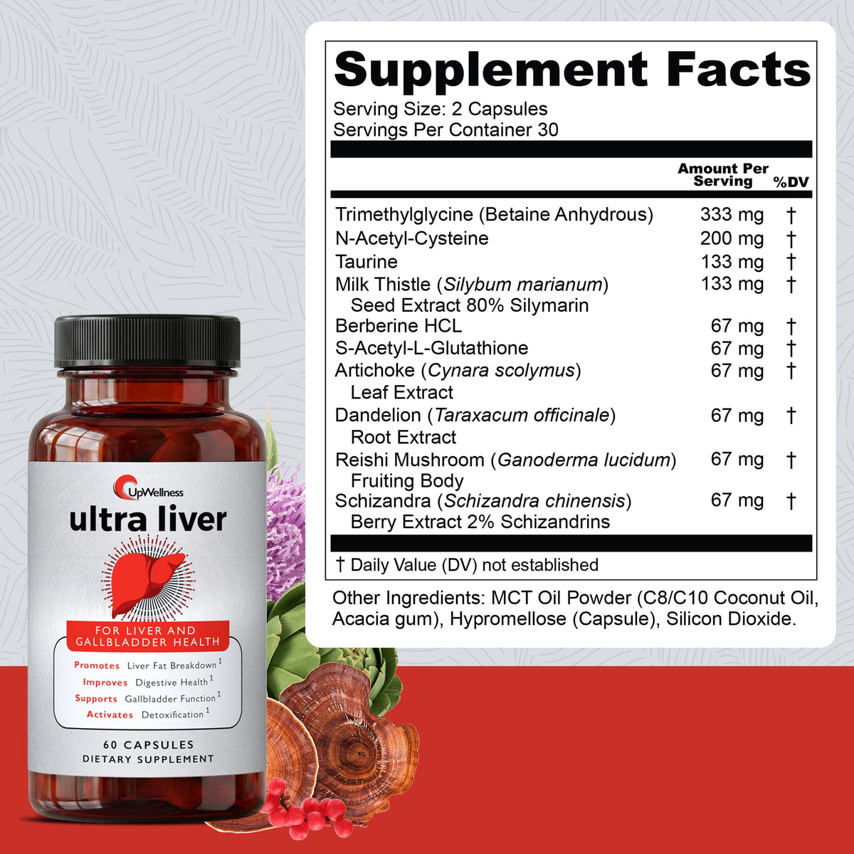 UpWellness Ultra Liver Supplement for Liver Support and Gallbladder Support - Powered by TMG, NAC Milk Thistle, and More