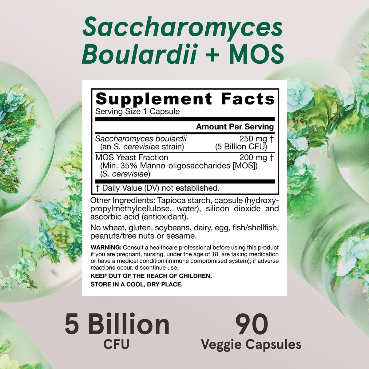 Jarrow Formulas Saccharomyces Boulardii + MOS Probiotics for Digestive Health and Intestinal Tract Support - 5 Billion CFU Per Serving - 90 Delayed Release Caps