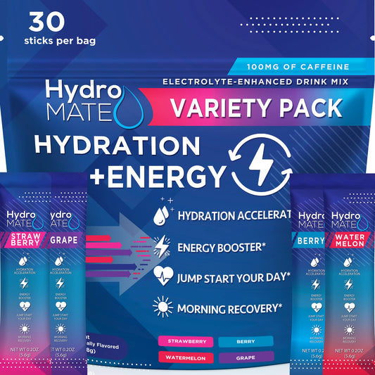 HydroMATE Electrolytes Powder Drink Mix Packets Hydration Accelerator Low Sugar Party Favors for Rapid Recovery Vitamin C Plu