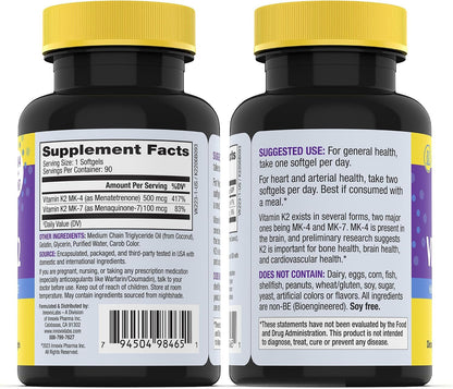 InnovixLabs Vitamin K2 & Probiotic Bundle Full Spectrum Vitamin K2 (90 Softgel Capsules) Multi-Strain Probiotic (60 Time-Release Capsules). Supports Bones, Immune and Healthy Gut. *