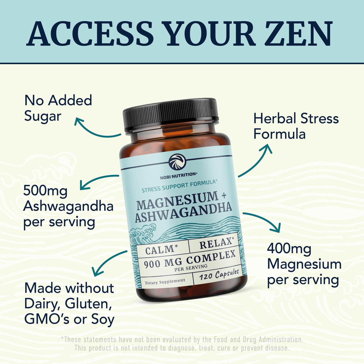 Magnesium Ashwagandha | Calming Magnesium Supplement for Adults | Relax, Rest, Calm Mood & Sleep Support | Mag Citrate & Oxide 400 mg + Ashwagandha 500 mg | Muscle Health & Stress Relief | 120 Ct Nobi NutritionBuy Supplements Australia