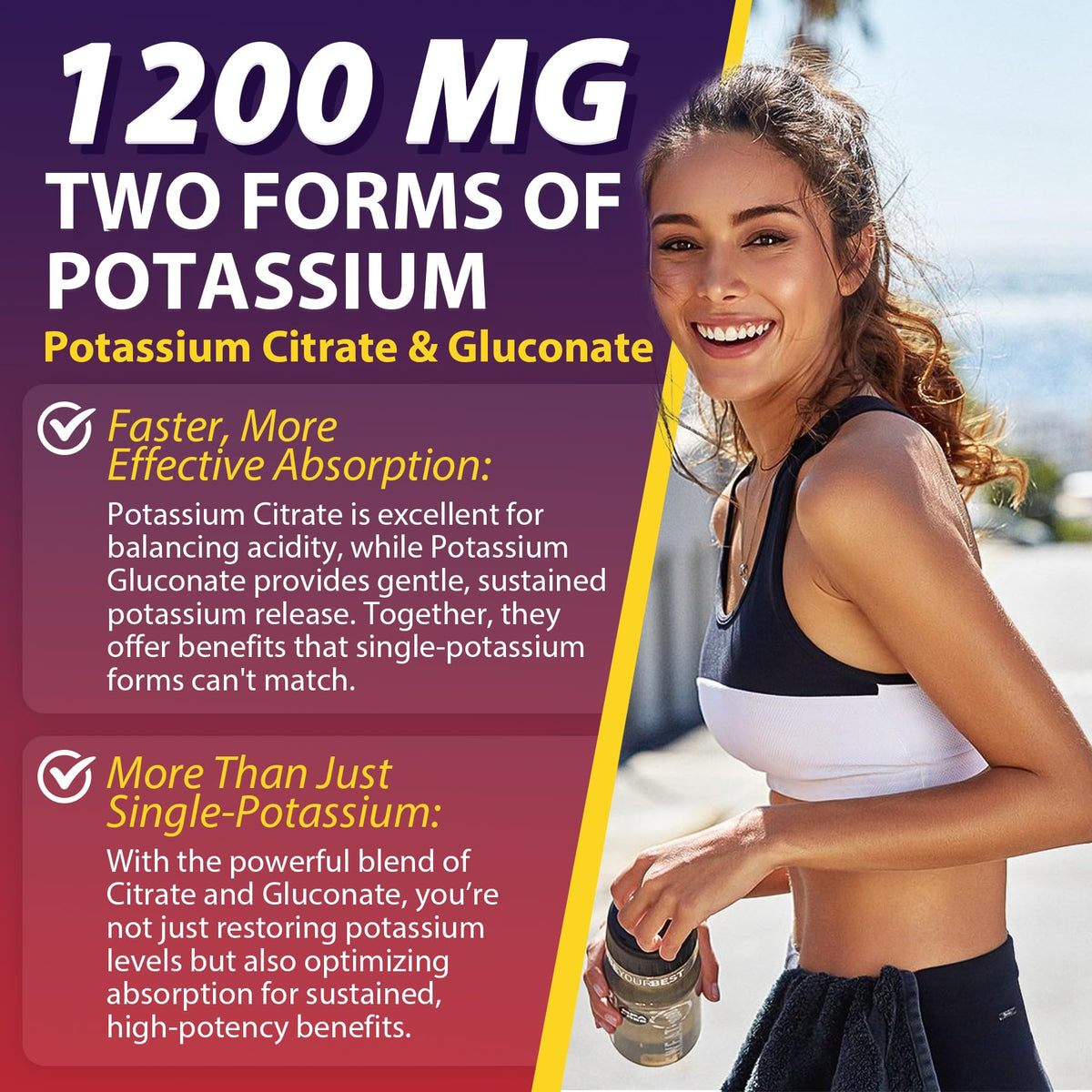 Potassium Citrate and Potassium Gluconate Supplement, 1200mg Two Forms of Potassium Gummies, w/Magnesium, Omega-3, Calcium, Vitamin D3 K2 B12 E B6, Folate for Mṵṣḉḷḙ, Nerves, Health Bones, 120Cts