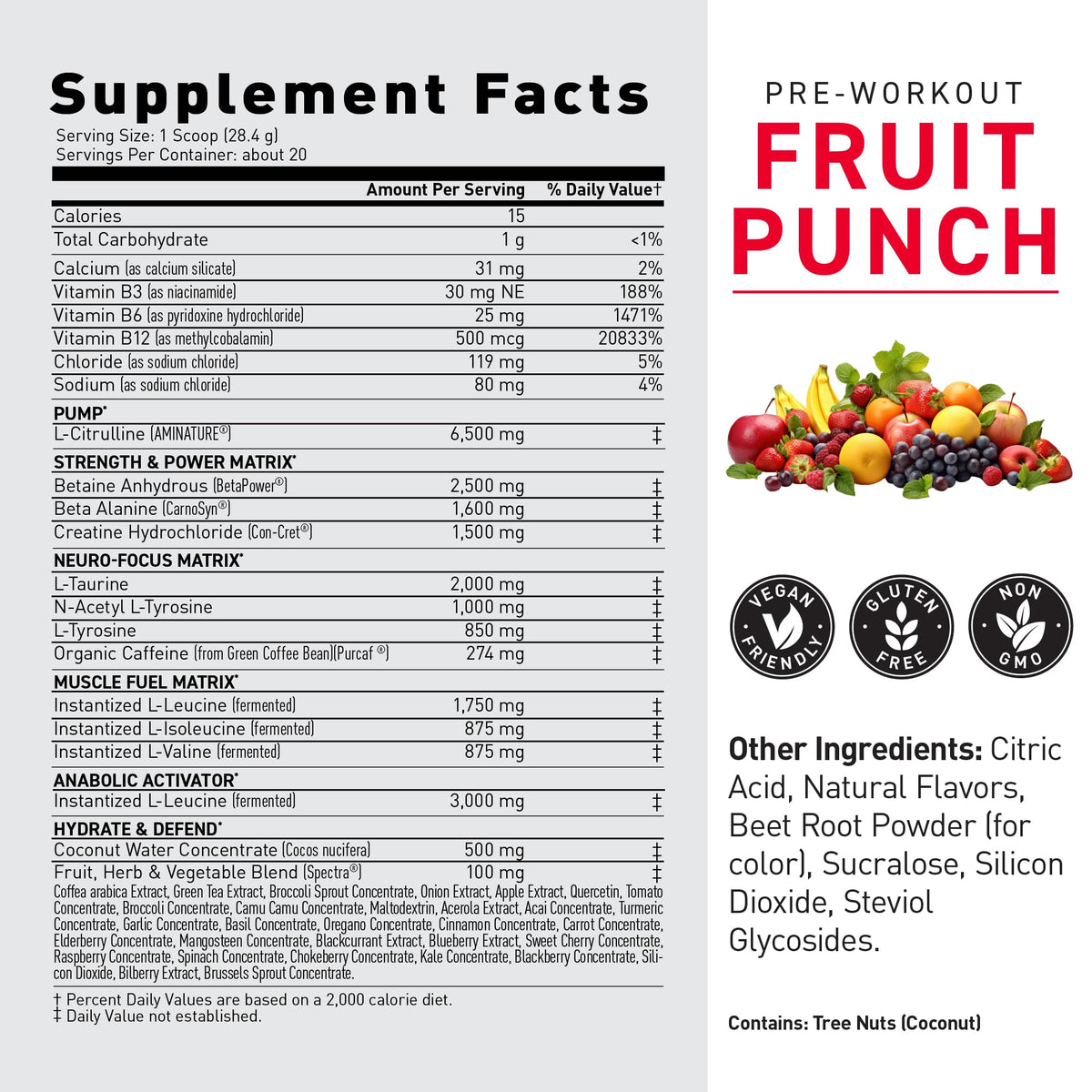 Kaged Stimulant Free Pre Workout Powder | Fruit Punch | Pre-Kaged | Formulated with Creatine, Beta Alanine | No Jitters | 20 Servings