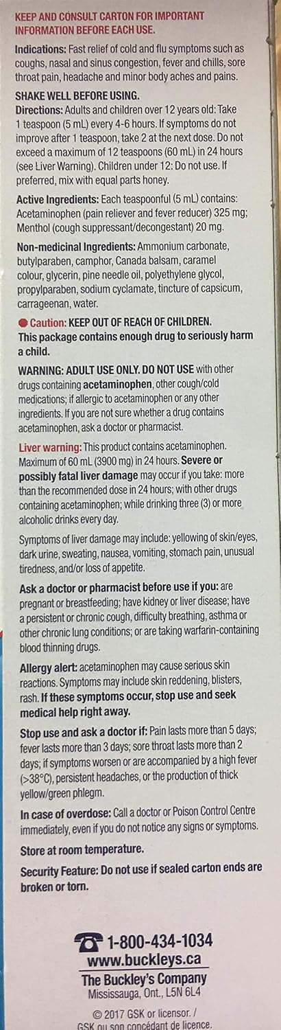 BUCKLEY'S Complete Cough Cold and Flu 250ML Bottle 2 Pack Fast Relief of Dry Cough, Sore Throat, Fever & Chills