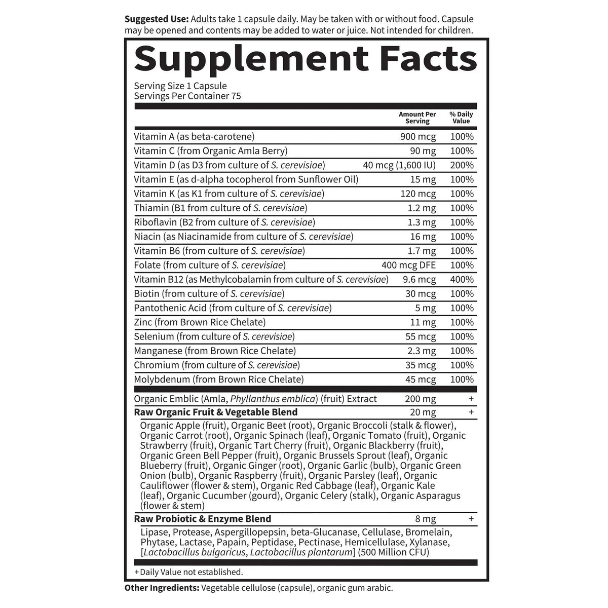 Garden of Life Vitamin Code Raw One for Men, Once Daily Multivitamin, 75 Capsules, One a Day Mens Vitamins Plus Fruit, Veggies & Probiotics for Mens Health Garden of Life