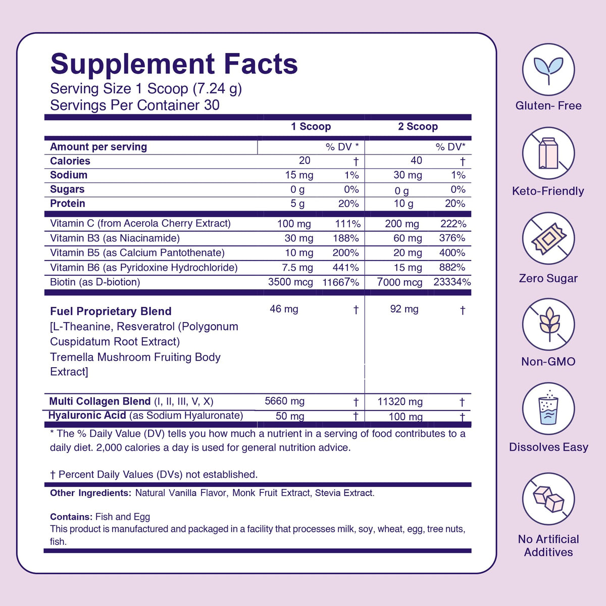 Fuel Multi Collagen Peptides Powder – 20g Hydrolyzed Collagen Types I, II, III, V & X – Hair, Skin, Nails & Joint Support – Keto & Gluten Free – Unflavored – 40 Servings (16.64oz)