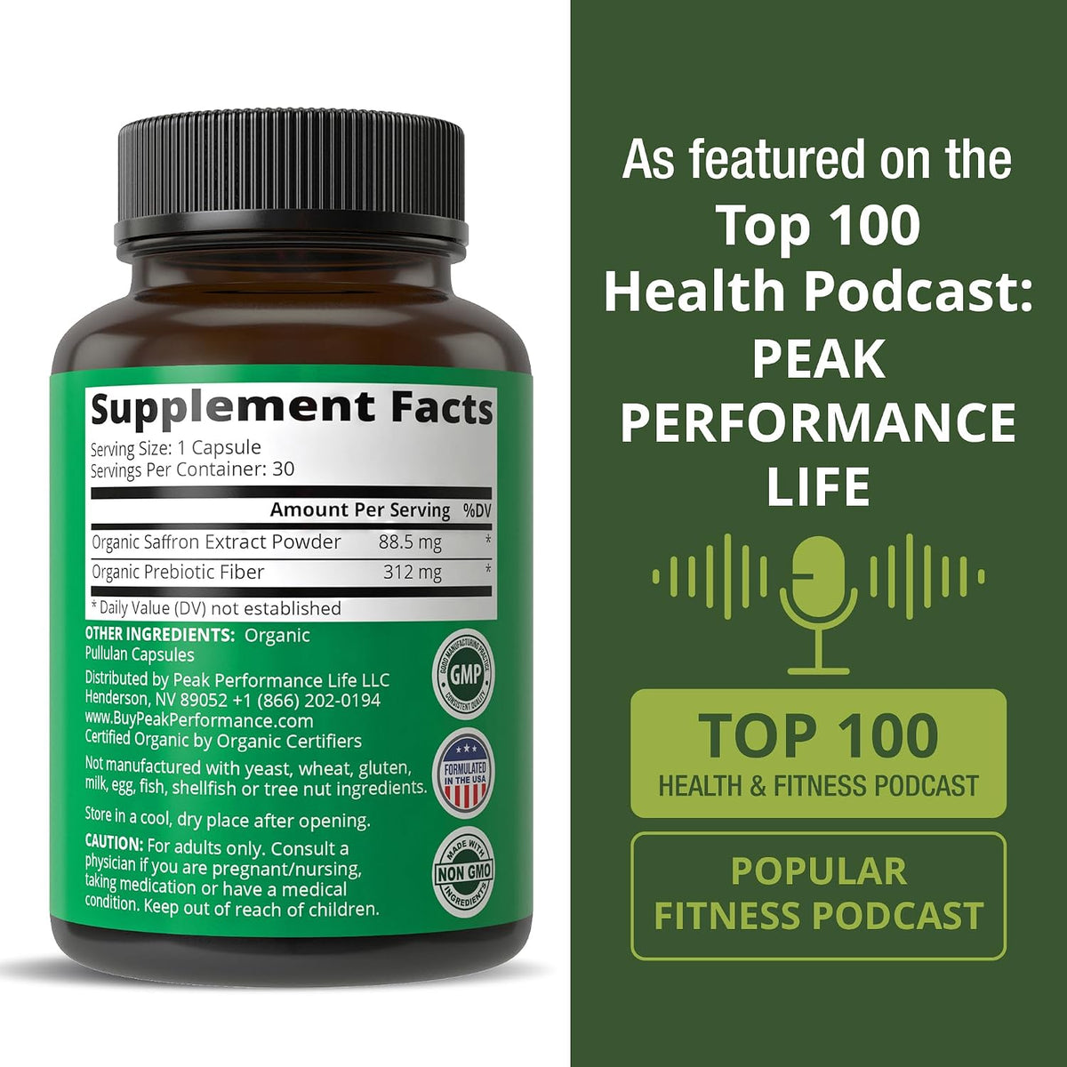 Saffron Supplements - USDA Organic Saffron Extract Capsules for Women, Men, and Kids. with Organic Prebiotic Fiber Instead of Filler. Pure and Natural for Mood, Brain, Focus, Cravings, PMS
