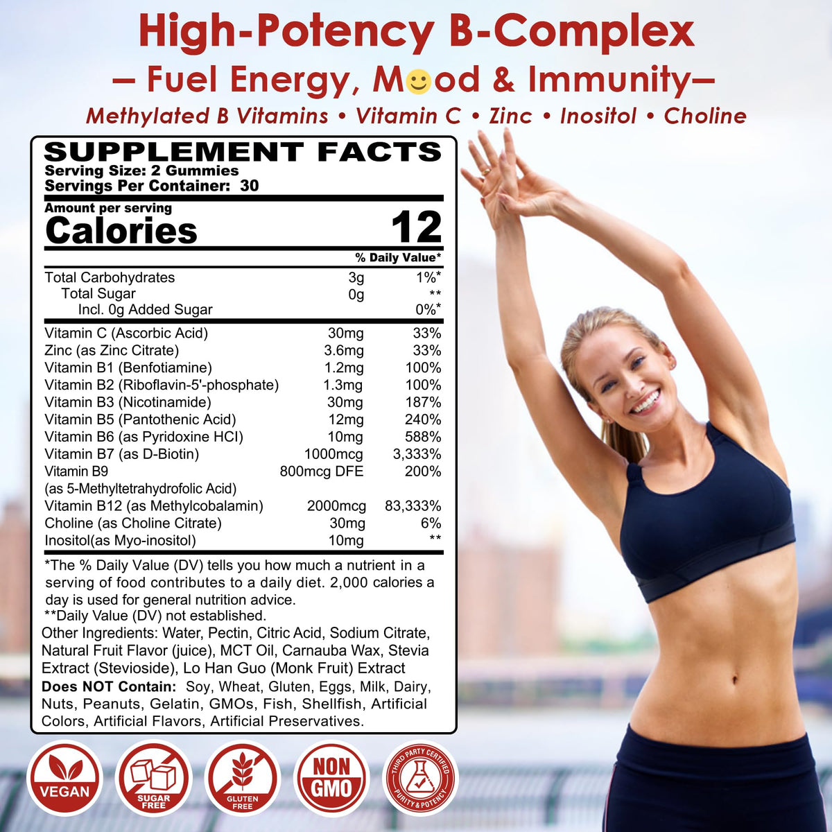 Methylated Vitamin B Complex Gummies 2 Pack, Methyl B12 & Folate with B1, B2, B3, B5, Biotin | Vitamin C, Zinc, Choline & Inositol – B Complex Supplement for Energy