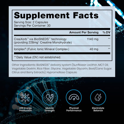 CreAttain Creatine Capsules – CreaXorb BioSNEDS Technology + Ioniplex Fulvic Minerals, Supports Energy Production, Muscle Strength, Exercise Performance & Cognitive Function, 60 Vegetarian Capsules