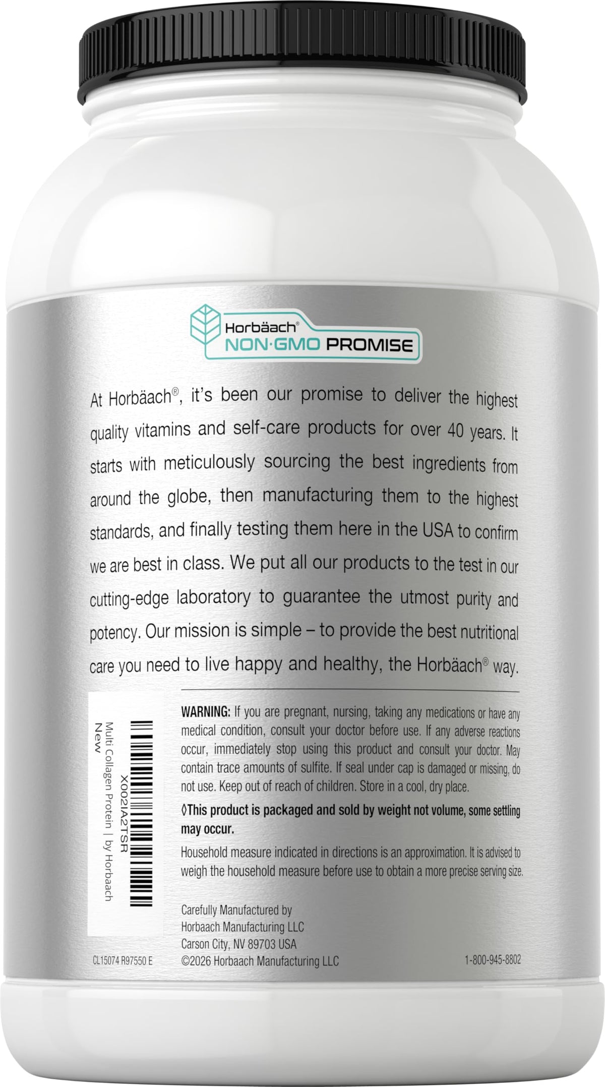 Horbaach Multi Collagen Protein Powder 32 oz | Types I, II, III, IV, V, VII, VIII, X, XII, and XXII | Grassfed Collagen Peptides