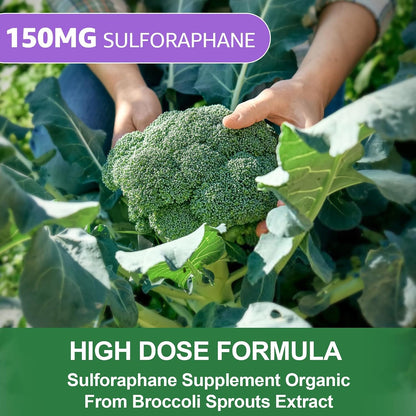 150mg Liposomal Sulforaphane Supplement from Broccoli Sprouts Extract - Sulforaphane with Myrosinase, Vitamin C, E | Broccoli Sprout Supplement for Antioxidant, Detox & Cellular Health | 60 Counts