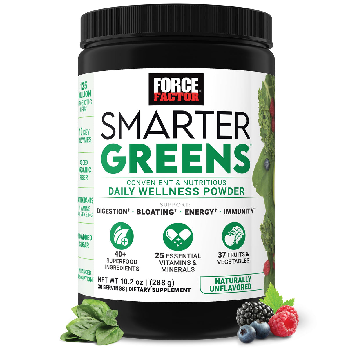 Force Factor Smarter Greens Daily Wellness Powder, Greens Superfood Powder to Support Gut Health, Bloating, & Digestion, with 40+ Superfoods