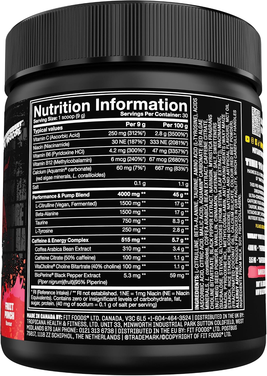 MUTANT Madness, Ultra-Concentrated Pre-Workout, Fruit Punch, 9.52 oz