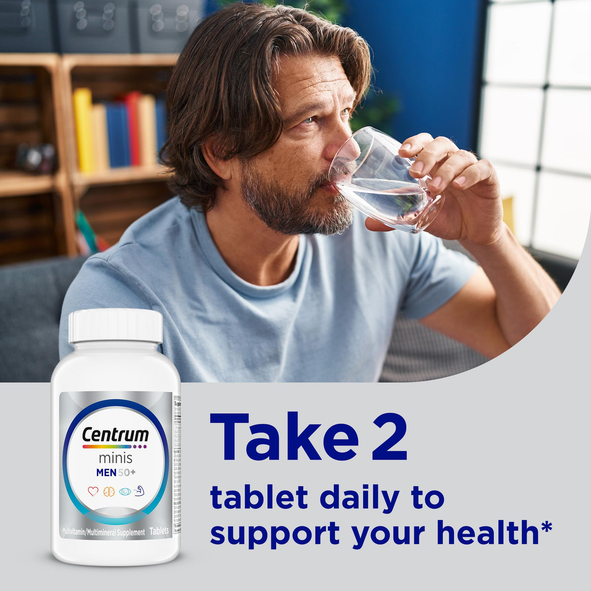 Centrum Minis Silver Multivitamin for Men 50 Plus, Multivitamin/Multimineral Supplement, Vitamin D3, B-Vitamins and Zinc, Non-GMO Ingredients, Supports Memory